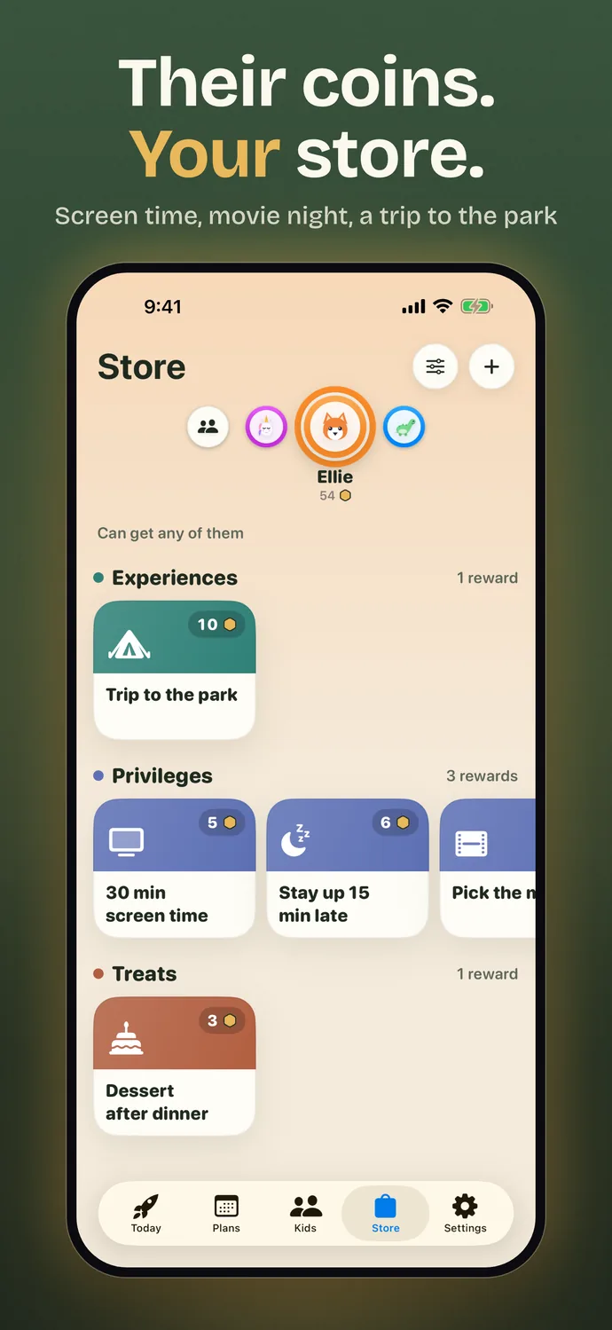 Their coins, your store: rewards like screen time, movie night and a trip to the park